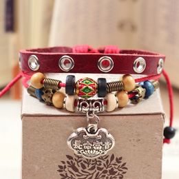 Retro fashion leather Long life and alloy bracelet manufacturers supply cheap beaded Jewellery ethnic characteristics