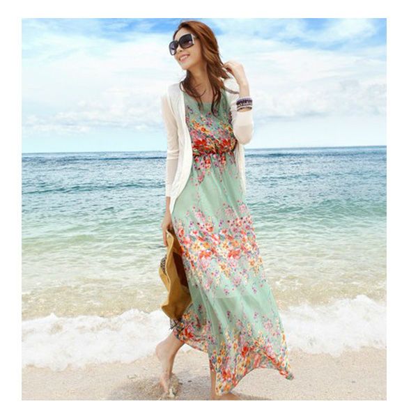 Trendy Women New Tank Dresses Lady Bohemia Printing Pattern Chiffon ...