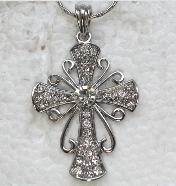 

Оптовая Кристалл Rhinestone Крест Ожерелья Подвески Цепи F167