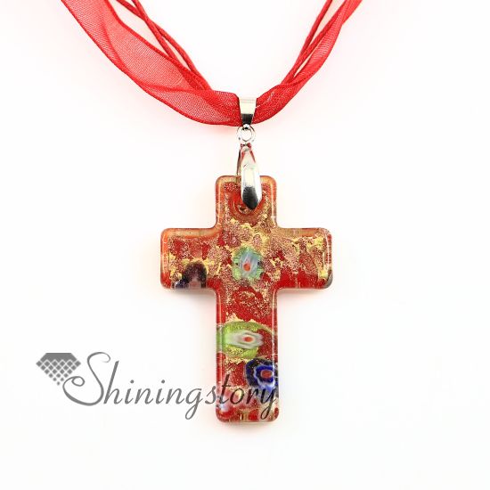 Croix chrétienne pendentifs millefiori pendentif murano en verre de murano collier colliers pendentifs haute couture bijoux mup2392dy0