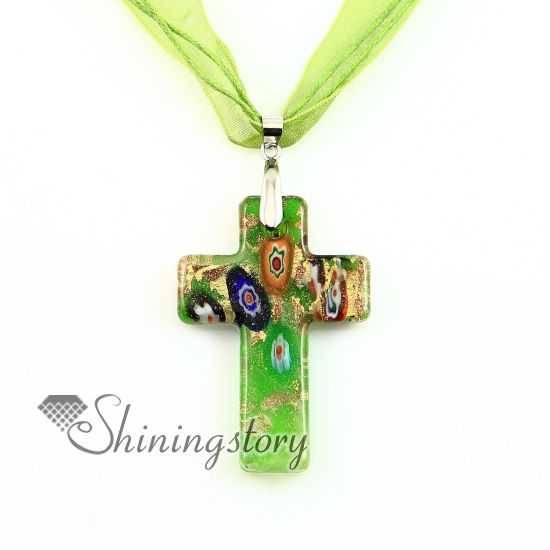 Christian cross hangers glitter millefiori lampwork murano glas ketting kettingen hangers High fashion sieraden mup2392dy0