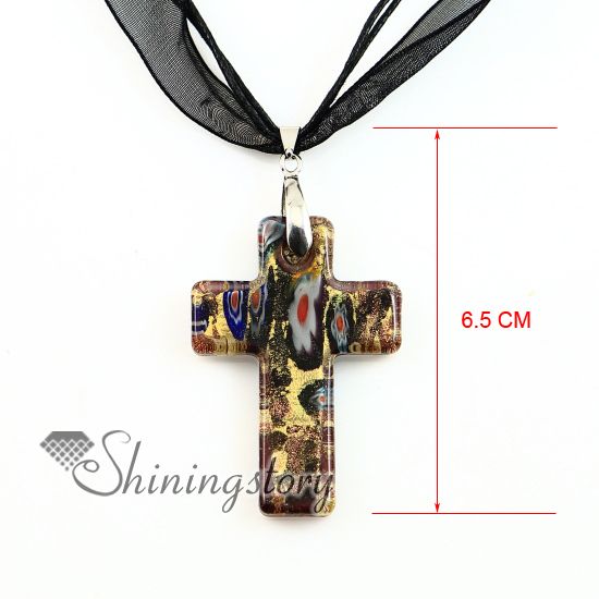 Christliche Kreuzanhänger glitzernde Millefiori-Halskette aus Lampwork-Muranoglas, Halsketten-Anhänger, High-Fashion-Schmuck mup2392dy0