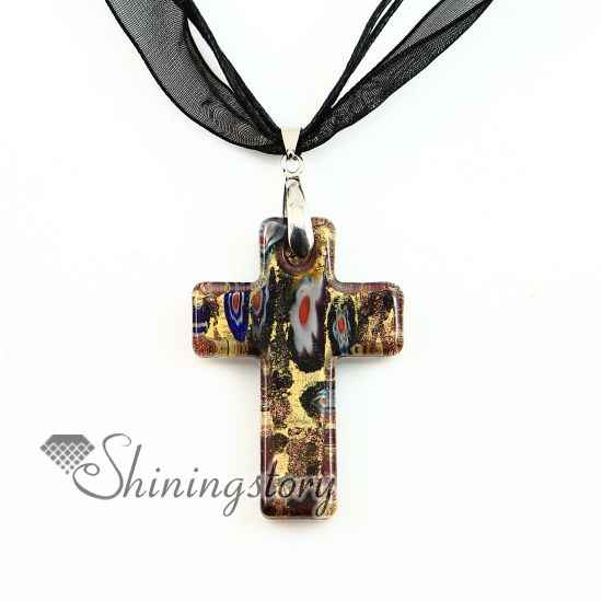 Christian cross hangers glitter millefiori lampwork murano glas ketting kettingen hangers High fashion sieraden mup2392dy0