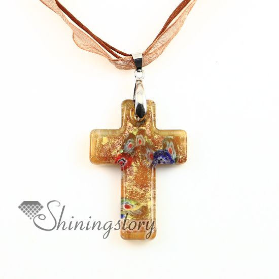 Christian cross hangers glitter millefiori lampwork murano glas ketting kettingen hangers High fashion sieraden mup2392dy0