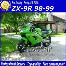 -Carcaça preta verde de motocicleta preta para Ninja Kawasaki ZX-9R 98 zx9r 99 plástico corpo trabalho carenagens kit ZX 9R 1998 1999 com 7 presentes gq12