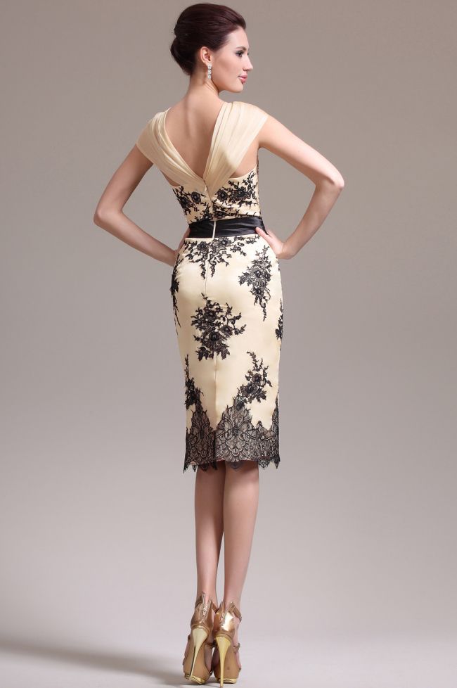 black and champagne gown