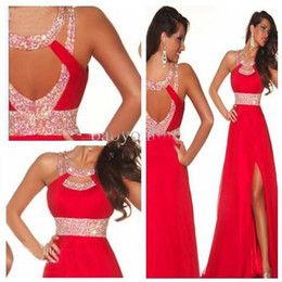 Wholesale 2014 Dazzing Crystal Prom Dress Long Red Chiffon Beads Front ...