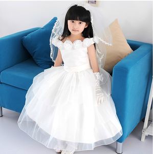 Custom made Pageant Party Bateau Hand Made Flower Girls dresses A-line White Organza Flower Girl Dresses