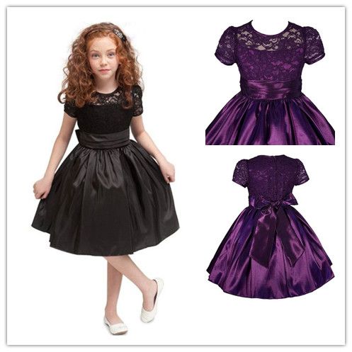 Lovely Lace Knee-Length Short Sleeve Flower Girls' Dresses Girls ...