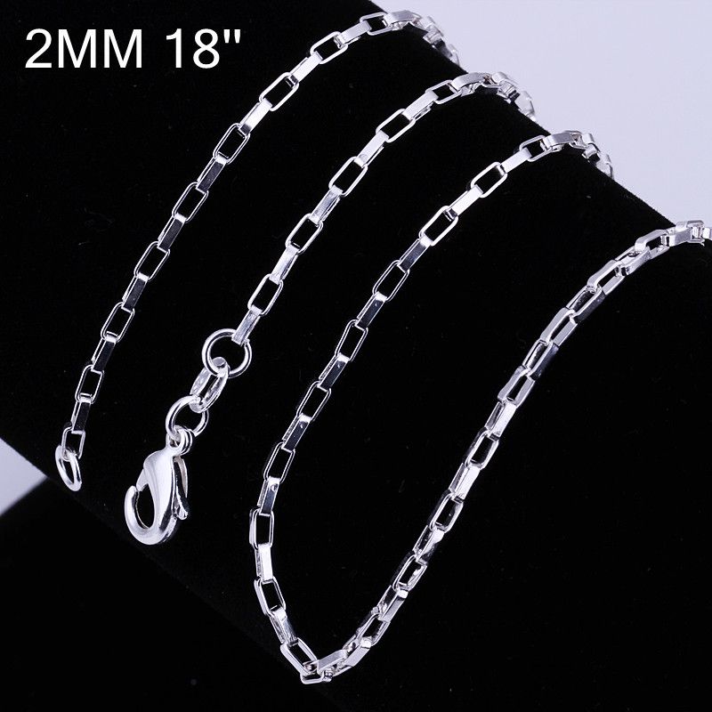 Mixed size 925 silver plated 2MM 16-24inches Lattice Chain Necklace Fashion Jewelry 