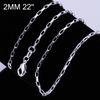Mixed size 925 silver plated 2MM (16-24inches) Lattice Chain Necklace Fashion Jewelry Free Shipping 50pcs/lot