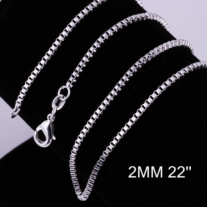 Men's Jewelry Fashion 925 silver plated high quality 2MM 16-24inches box chain necklace 