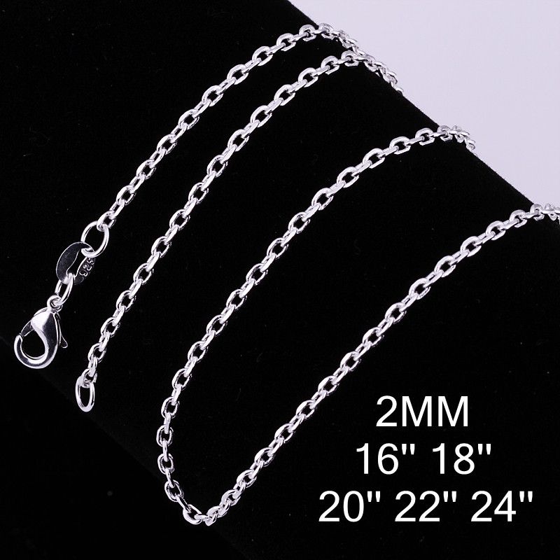 Mixed size orders 925 silver plated Figaro chain necklace 2MM Fashion Jewelry Free Shipping 100pcs/lot