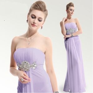 Best selling A-Line Strapless Império Cintura Cristal Frisado Piso-Comprimento Prom Vestido Dridesmaid Dress