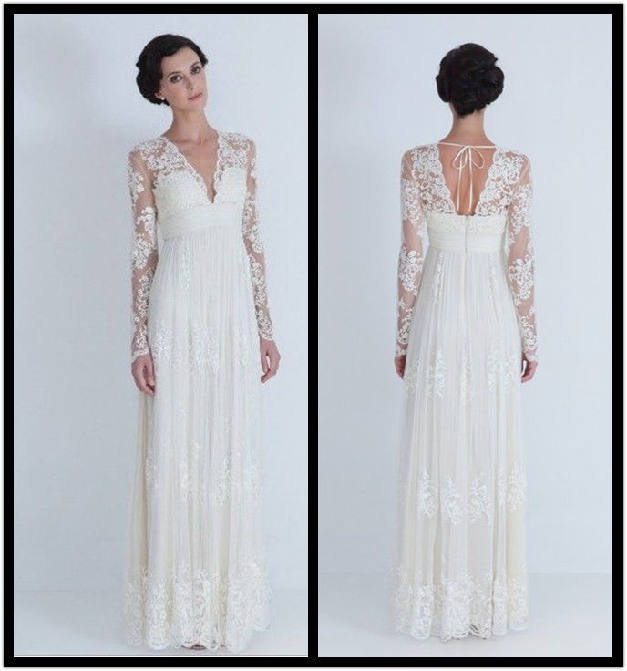 empire waist wedding dress with long sleeves