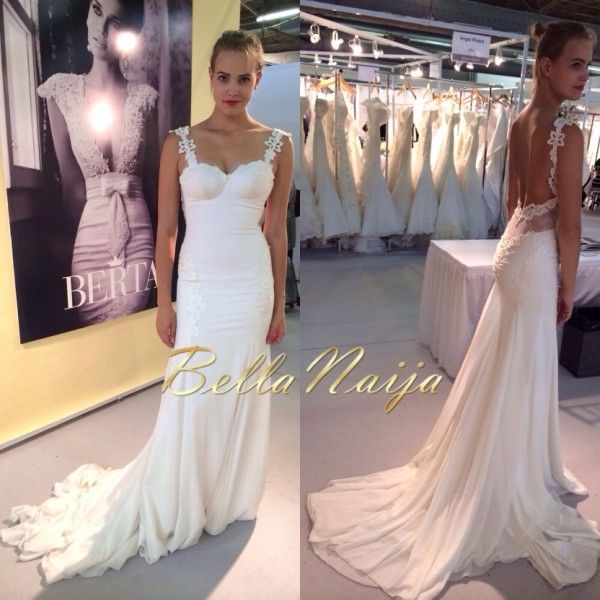 2014 new spaghetti strap slim fit sheath berta wedding gown white