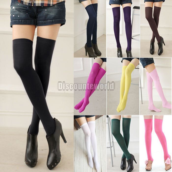 Fashion Sexy Womens Candy Color Over Knee Thigh High Stockings Socks ...