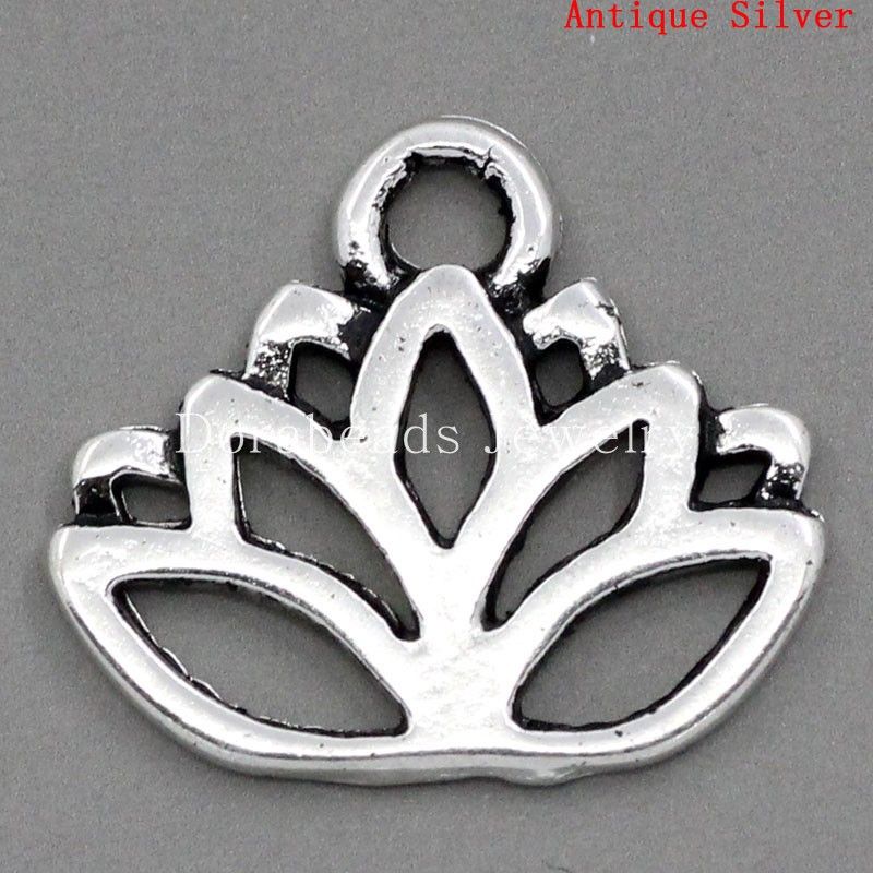 Free Shipping! Charm Pendants Lotus Flower Antique Silver 17x14mm,30PCs (B23371) jewelry making DIY findings hot sale-image-181033585