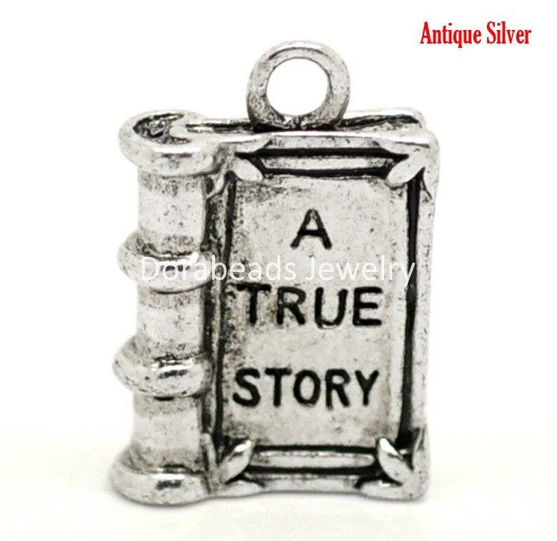 Free Shipping! 24PCs Antique Silver &quot;A TRUE STORY&quot; Book Charm Pendants 18x12mm(3/4&quot;x1/2&quot;) (B18397)-image-181033020