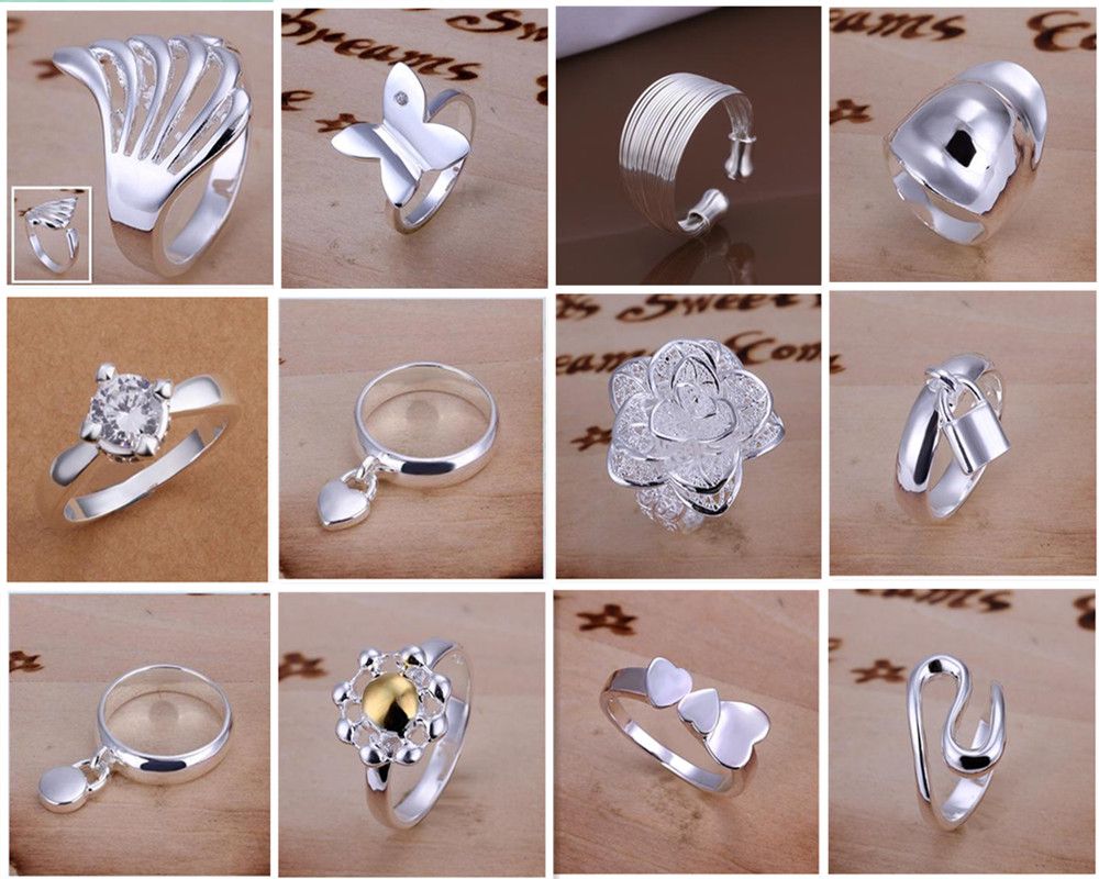 

Hot Sale 925 Silver Jewelry 30pcs/lot Fashion Charming Multi Styles Finger Rings New Rings Mix size & mix order
