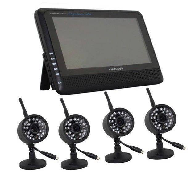 NEW Wireless 4CH Quad DVR Home Security System 4 Cameras With 7 TFT LCD