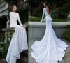 Berta Bridal Винтаж Кружевные Спинки Свадебные Платья Бато Шеи Длинные Рукава Церемониальный Шлейф Свадебные Платья Русалки