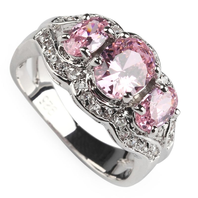 

SHUNXUNZE Time limited discount engagement rings for women Pink Cubic Zirconia Markdown sale dropshipping Rhodium plated R556 size 6 7 8 9