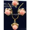 Rosa Coral Crystal Flower Pendant Halsband Örhängen Ring / Ädelsten Smycken Sets
