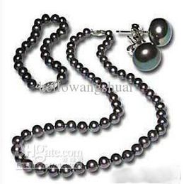 -Brincos de prata preto pérola pulseira colar conjunto de presente / pérola conjuntos de jóias