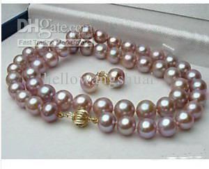 Doskonałe oryginalne fioletowe kolczyki perły naszyjnik prezent / zestawy biżuterii perły