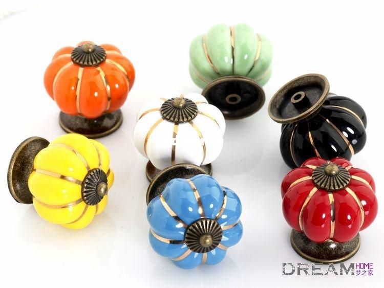 pumpkin Ceramic knob for Kids/ Children, Kitchen Ceramic Door Cabinets Cupboard knob and handles Dia 40mm