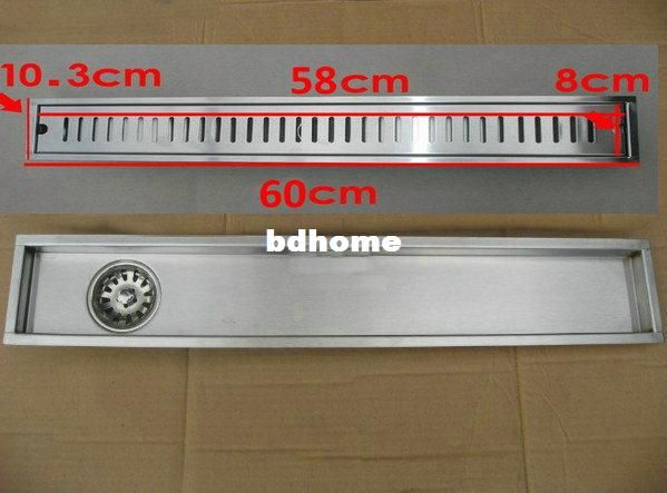 60cm x10cm Large-traffic stainless steel bathroom shower long floor waste floor linear side waste drain bc04-image-180789586