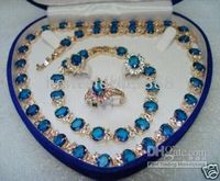 Großhandels billig 18kt Gelbgold Saphir Halskette Armband Ohrring Set