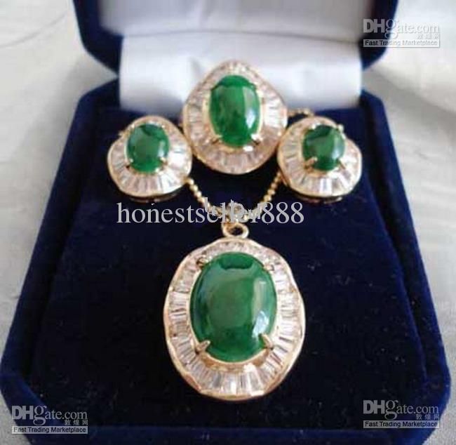 New green jade Crystal pendants / earring / rings set