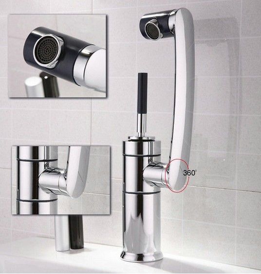 Sanitär Wareskitchen Badrumshandtag Basin Mixer Tap Chrome Swivel med lång arm Rotate mässing kran CK003