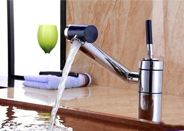 Sanitär Wareskitchen Badrumshandtag Basin Mixer Tap Chrome Swivel med lång arm Rotate mässing kran CK003