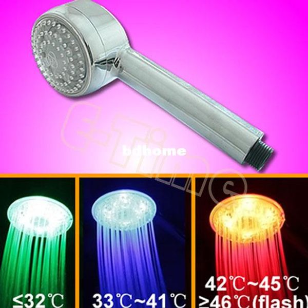 

10pcs/Lot Hot selling Temperature Control Romantic Light Bathroom LED 3 Colors Hand Shower Head Wholesale1369