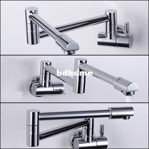 Vouwen Koperen Sink Chrome Wall Mount Keukenkraan Keuken Muur Tap Keuken Single Cold Taps Torneira Kitchen Cozinha Cocina