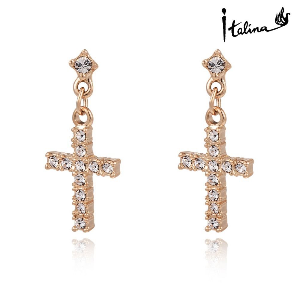 New Arrival Cross Dangle Earrings With Swarovski Crystal Stellux 18K Rose Gold Plated Top Quality Gift Jewelry #RG20309
