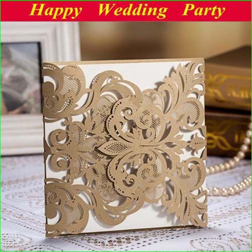 High Class Wedding Invitation Card Laser Cut Flower Brown