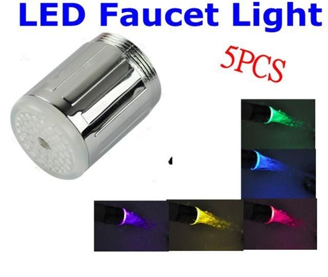 5 peças / lote Brilho Da Água do banheiro Chuveiro Multicolor LED Faucet Sink Tap Torneira FRETE GRÁTIS CHINA POST