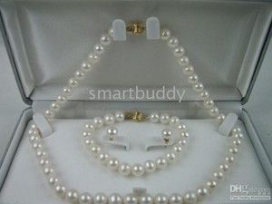

8-9MM South Sea White Pearl Necklace Bracelet Earrings SET
