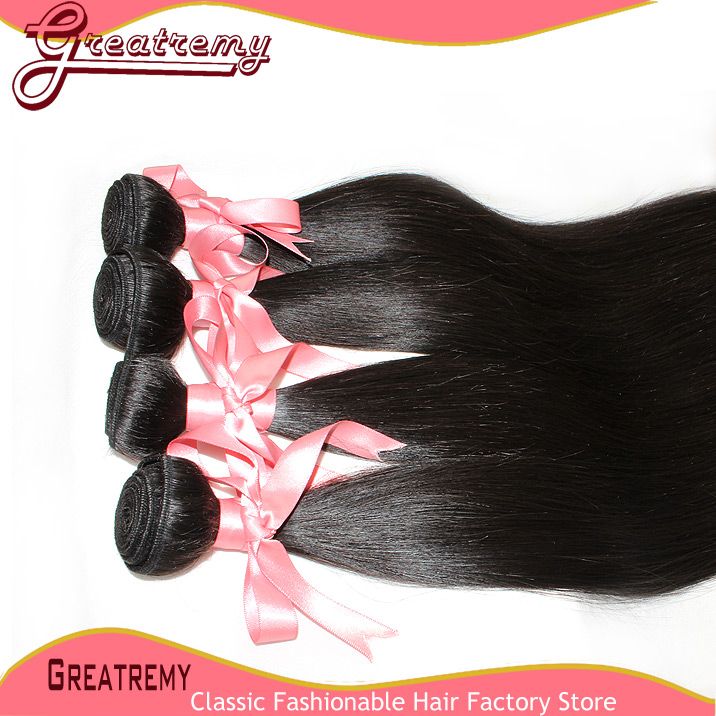 Greatremy 20 polegadas brasileira virgem do cabelo Pacotes Natural Color reta de seda do cabelo humano tece trama / Dyeable Drop Shipping