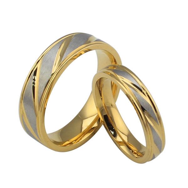 

Stones Engagement wedding rings 18K gold fashion couple rings for man and women stainless steel jewelry sets