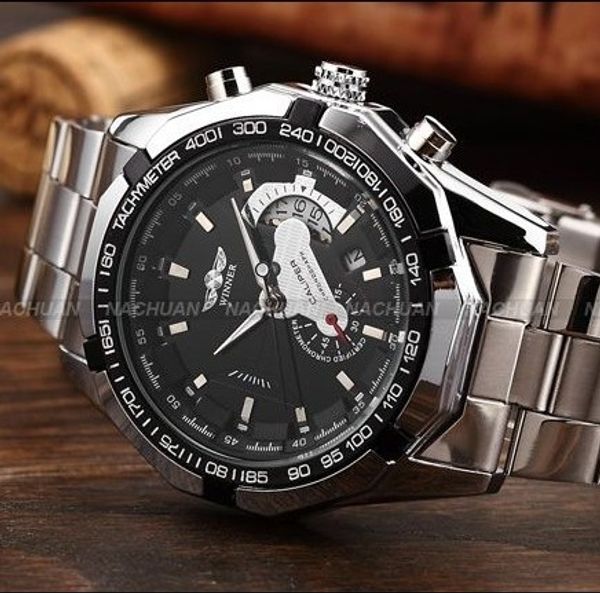 

reloj hombre marca famosas победитель скелет автоматические механические часы мужчины дата механические часы маленькие секунды наручные часы, Slivery;brown