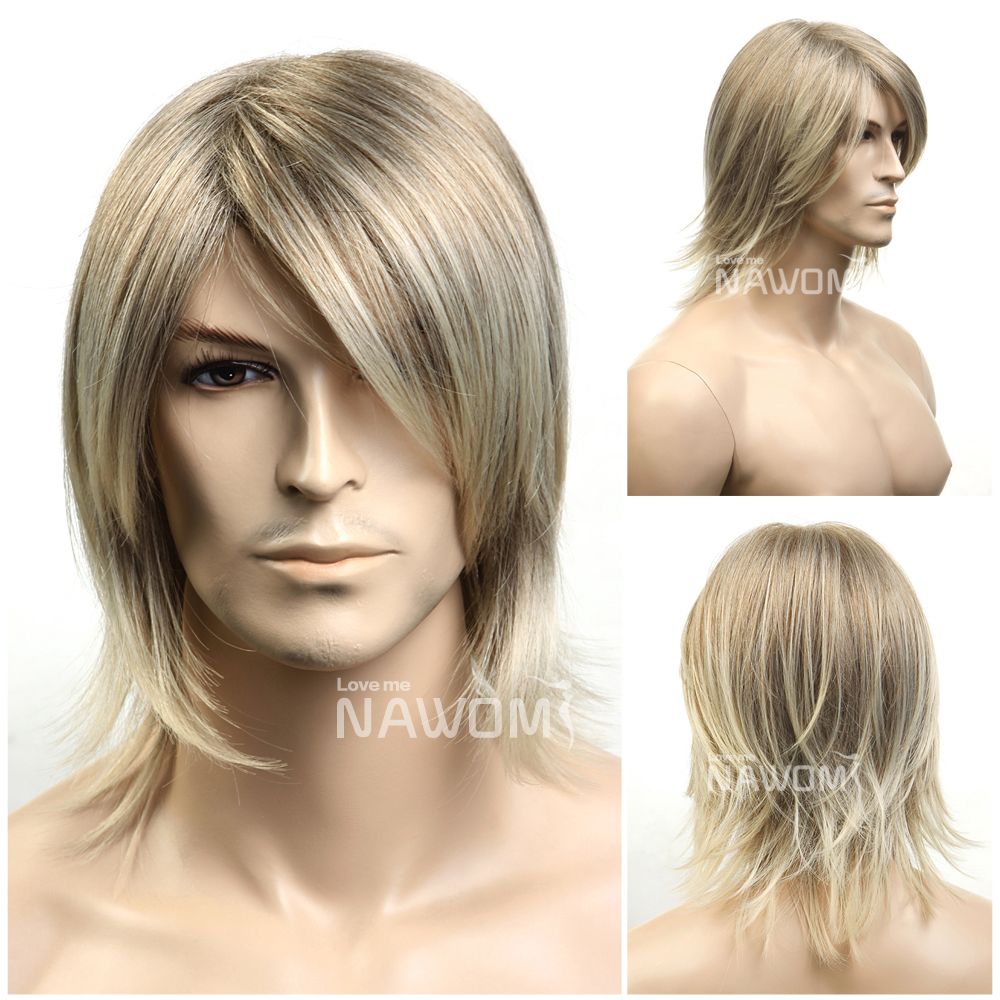 Hot Short Blonde Straight Hair Wig For Men Party Cosplay