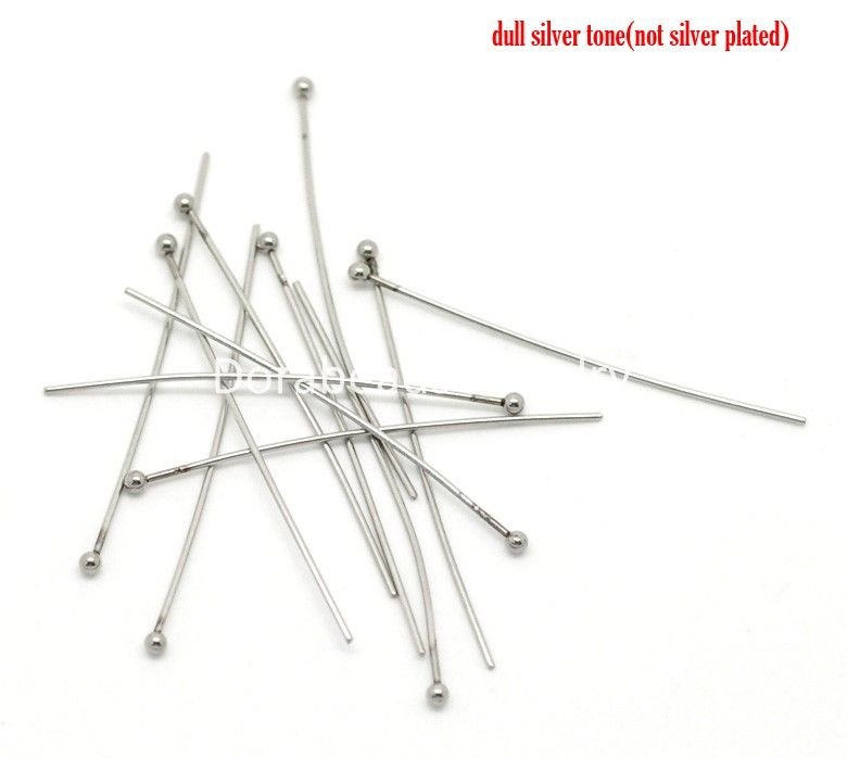 PINS Aiguilles GRATUITES! 50pcs tête en acier inoxydable de ton argent 40x0.7mm (21 jauge) (B18378) Bijoux Faire des conclusions de bricolage