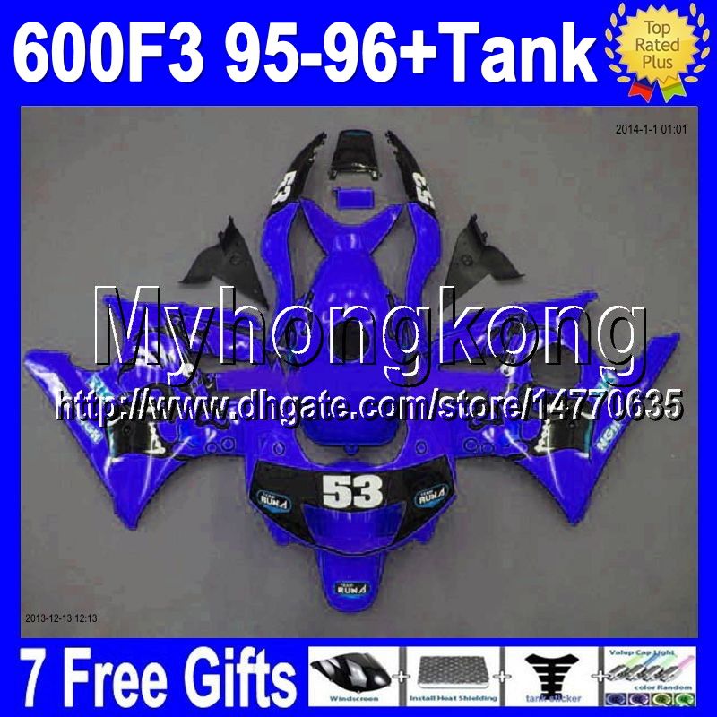 Tank + 7Gifts F3 95-96 53 # för Honda! CBR600F3 1995 1996 Ny Blue Black CBR 600 F3 CBR600 F3 CBR 600F3 70MY1885 95 96 Gratis Anpassade Fairings