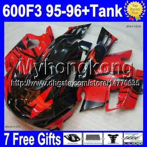 7gifts Kostenlose maßgeschneiderte rot-schwarze Verkleidung für HONDA! CBR 600 F3 95-96 1995 1996 CBR600F3 70MY1791 CBR 600F3 95 96 Rote CBR600 F3 FS-Karosserie