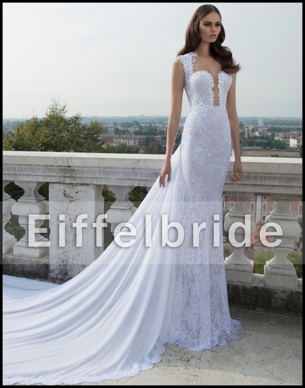 2016 Latest Sexy Long Train Lace Wedding Dresses with Unique Glamorous Deep V Neckline and Romantic Sheer Back White Mermaid Bridal Gowns